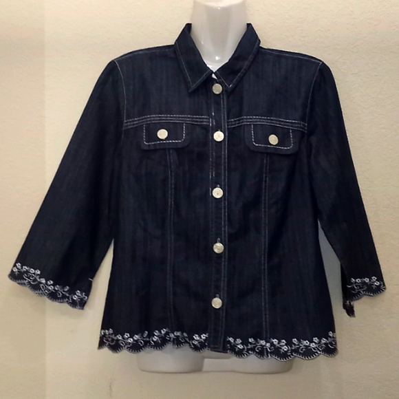 Christopher & Banks Denim Shirt with Dipped Scalloped Trim - Picture 5 of 13